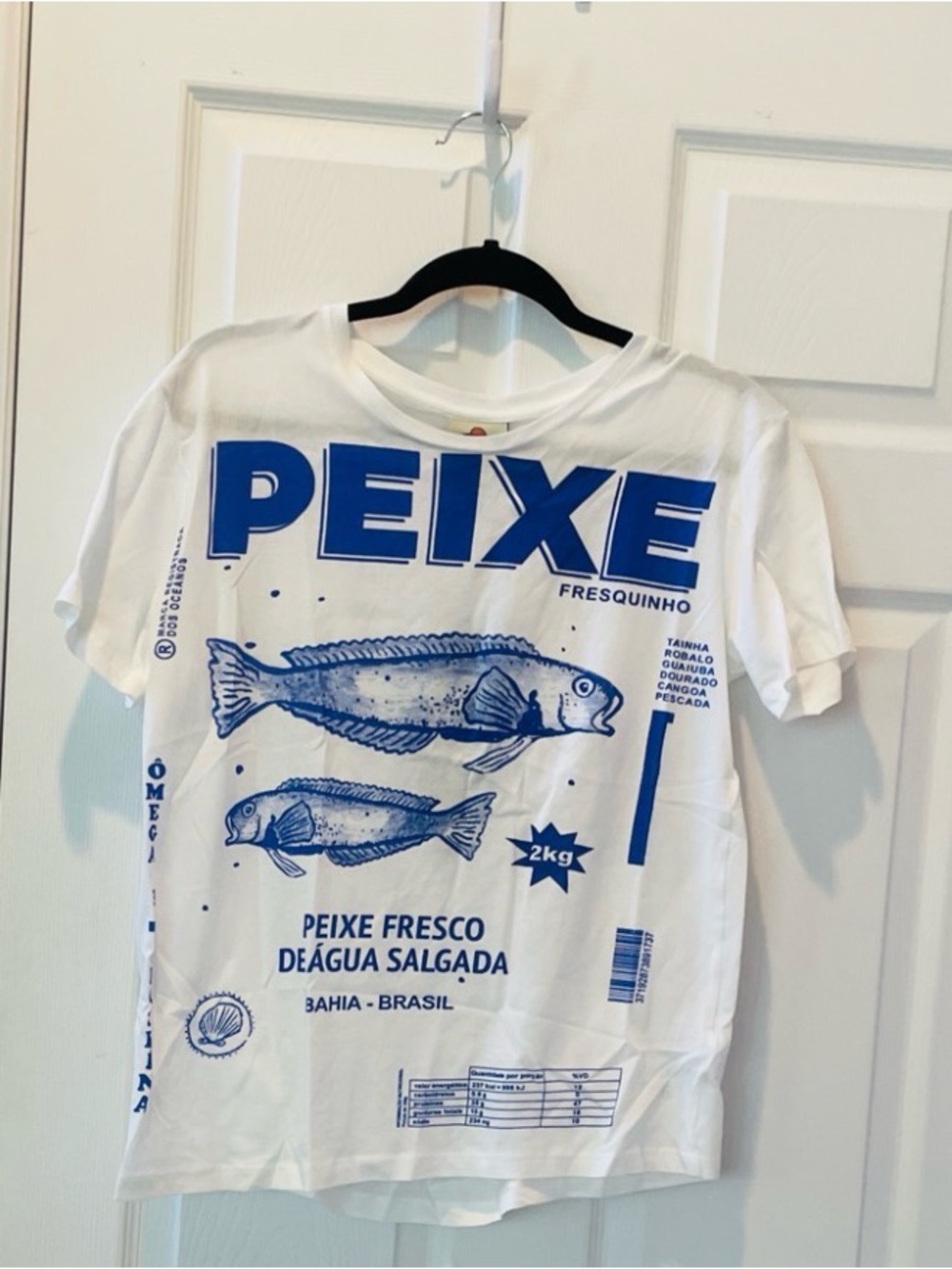 Farm Rio PEIXE White & Blue Graphic Fish T-Shirt Sz S